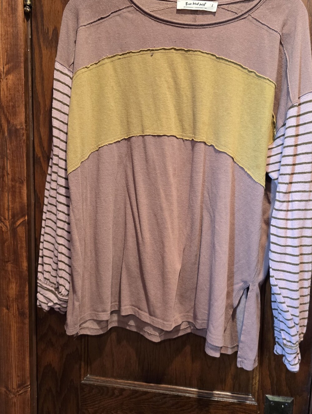 Three Bird Nest Kids Colorblock Pullover in Mauve and Mustard